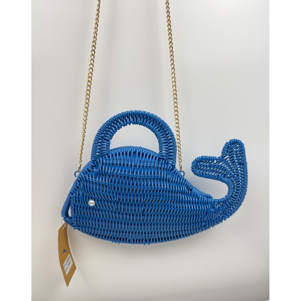 New Tommy Bahama Navy Blue Raffia Wicker Whale Crossbody Bag Woven Purse NWT - Picture 2 of 10